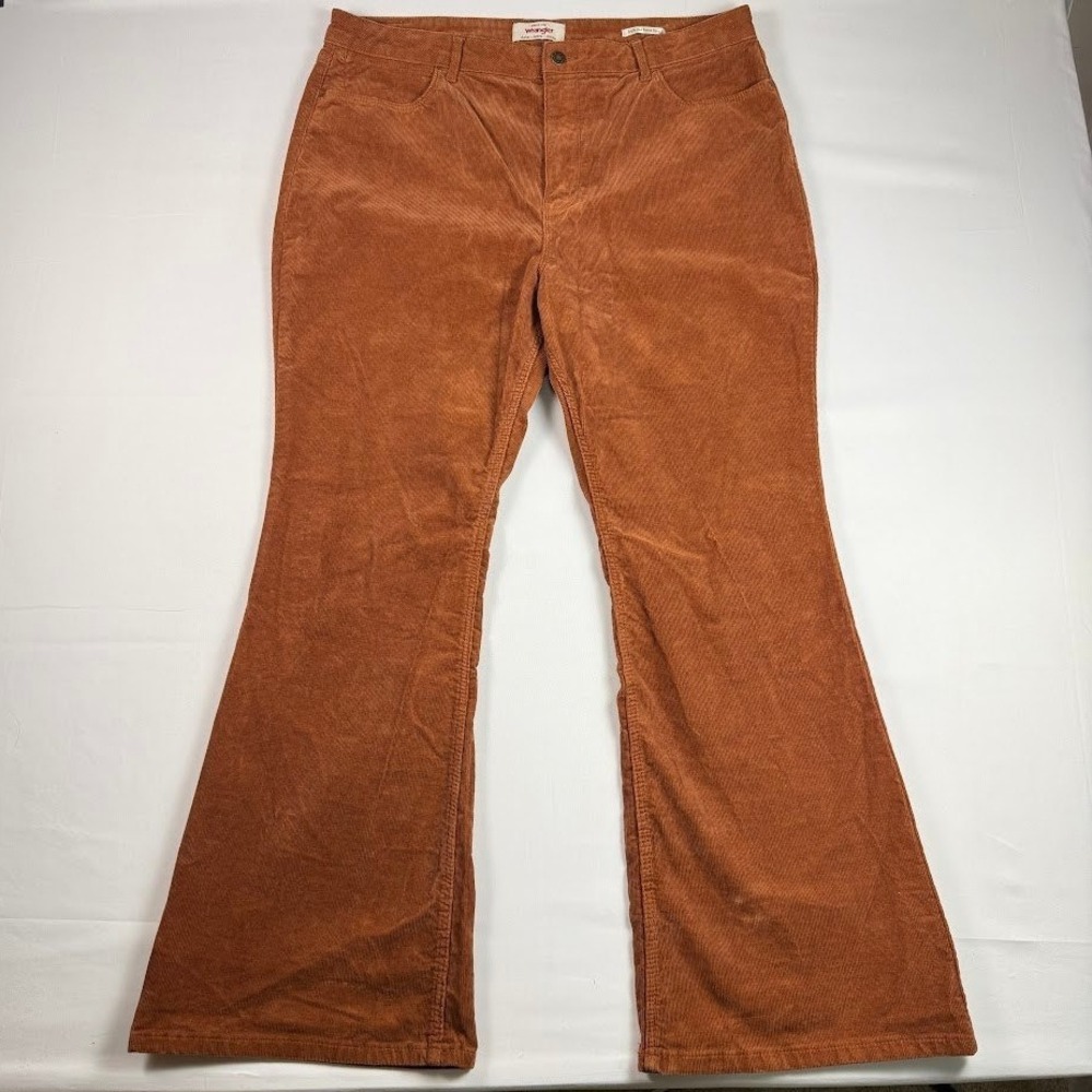 Wrangler Womens High Rise Fierce Flare Corduroy Pants Rust Orange 18x30 Flare